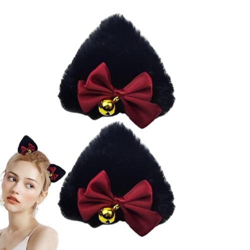 Qurygin Katzenohren-Haarspangen, niedliche Katzenohren-Haarspangen | Lustige Haarspangen Plüsch-Haarspangen | Niedliche Haarspangen mit Schleife und Glöckchen, Tierhaarnadeln, Haarschmuck für Frauen von Qurygin