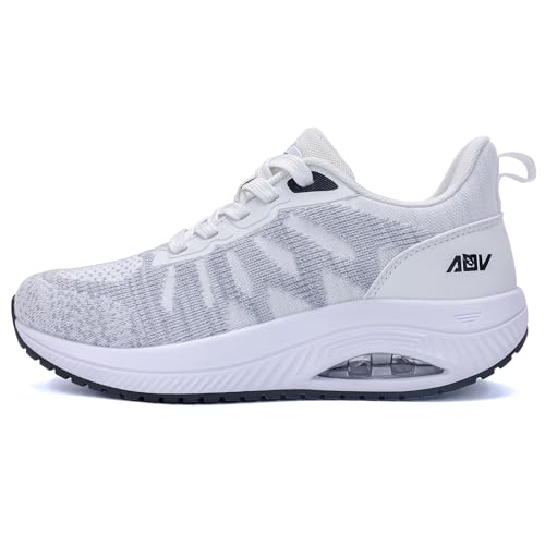 Quseek Orthopädische Schuhe Damen Walkingschuhe Arch Support Komfortabel Sportschuhe Leicht Atmungsaktiv Shoes Laufschuhe für Plantarfasziitis Plattfüße Weißgrau 37.5 von Quseek
