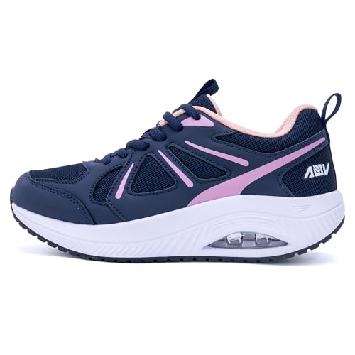 Quseek Orthopädische Schuhe Damen Walkingschuhe Arch Support Komfortabel Sportschuhe Leicht Atmungsaktiv Shoes Laufschuhe für Plantarfasziitis Plattfüße Dunkelblau 42 von Quseek