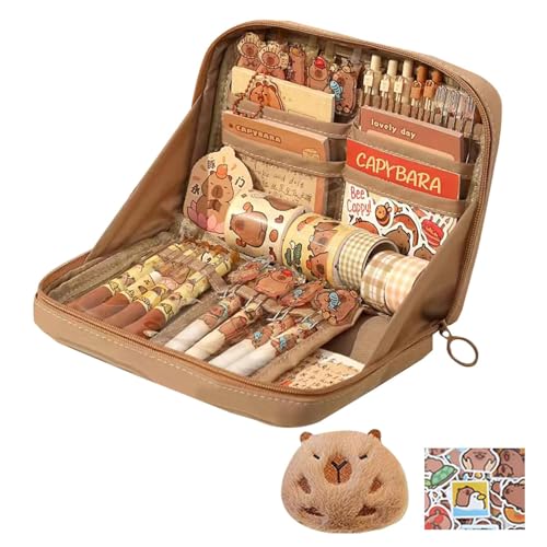 Qutalmi Capybara Mäppchen Federmäppchen Set, Süßes Schulbedarf Für Kinder Mehrlagiges Ästhetisches Federmäppchen Mit Großem Fassungsvermögen, Federmäppchen Für Mädchen Und Jung-en von Qutalmi