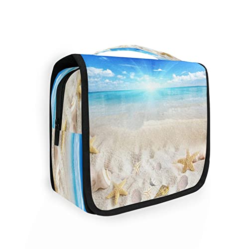 Beach Ocean Seestern Muscheln, hängende Kulturtasche für Damen und Herren, tragbare Make-up-Tasche, Organizer, Kosmetiktasche für Geldbörse, wasserdichte Reiseutensilien, große Kulturtasche für Kinder und Mädchen, Mehrfarbig, Einheitsgröße von Quteprint