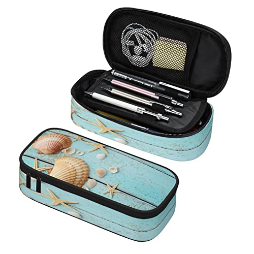 Große Kapazität Federmäppchen Organizer Sommer Strand Muschel Seestern Reißverschluss Bleistift Tasche für Mädchen Jungen Teenager Erwachsene Schule Büro Storage Bag Stifthalter Studenten von Quteprint