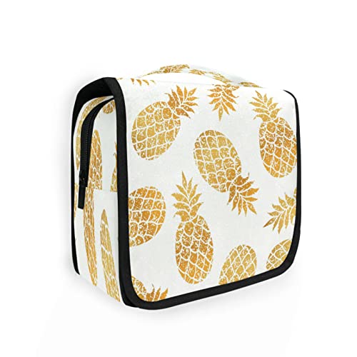 Kulturbeutel Damen Tropische Ananas Gold zum Aufhängen Tragbare Kosmetiktasche Kosmetiktasche Kosmetiktasche Wasserdicht Reise Groß für Kinder Mädchen Mehrfarbig Größe, mehrfarbig, Taglia Unica von Quteprint