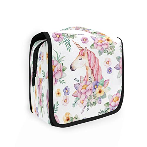 Kulturtasche mit Blumenmotiv, Tiermotiv, Einhorn, zum Aufhängen, für Damen und Herren, tragbare Make-up-Tasche, Organizer, Kosmetiktasche für Geldbörse, wasserdichte Reiseutensilien, große Kulturtasche für Kinder und Mädchen, Mehrfarbig, Einheitsgröße von Quteprint