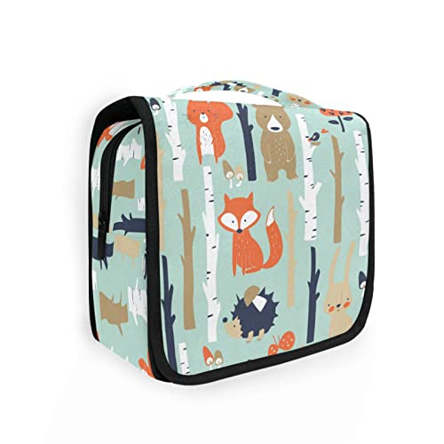 Kulturtasche mit Cartoon-Tiermotiv, Fuchsbär, Kaninchen, zum Aufhängen, für Damen und Herren, tragbare Make-up-Tasche, Organizer, Kosmetiktasche für Geldbörse, wasserdichte Reiseutensilien, große Kulturtasche für Kinder und Mädchen, Mehrfarbig, Einheitsgröße von Quteprint