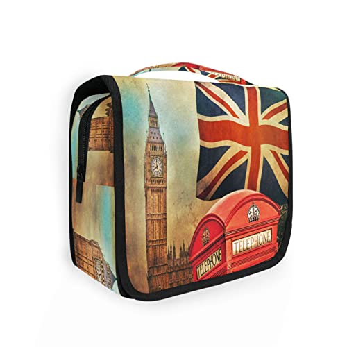 London City UK Flagge Big Ben Kulturbeutel zum Aufhängen für Damen und Herren, tragbare Make-up-Tasche, Organizer, Kosmetiktasche für Geldbörse, wasserdichte Reiseutensilien, große Kulturtasche für Kinder und Mädchen, Mehrfarbig, Einheitsgröße von Quteprint