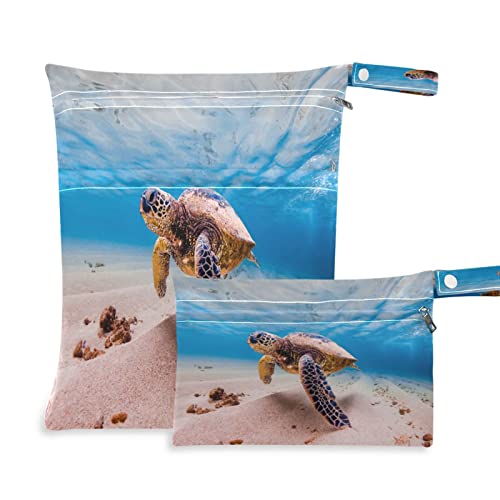 Ocean Sea Animal Turtle Wiederverwendbare Nass-Dry-Beutel für Baby-Stoffwindeln mit 2 Reißverschlusstaschen, wasserdichte Reisetasche, Strand, Pool, Turnbeutel für nasse Badeanzüge, Kulturartikel, Schwimmbeutel, (2 Stück), Mehrfarbig, one size, Modern von Quteprint