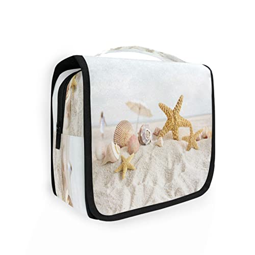 Ocean Sea Beach Seashell Seestern Hängende Kulturtasche für Damen Herren, tragbare Make-up-Tasche, Organizer, Kosmetiktasche für Geldbörse, Tasche, wasserdichte Reiseutensilien, große Kulturtasche für Kinder und Mädchen, Mehrfarbig, Einheitsgröße von Quteprint