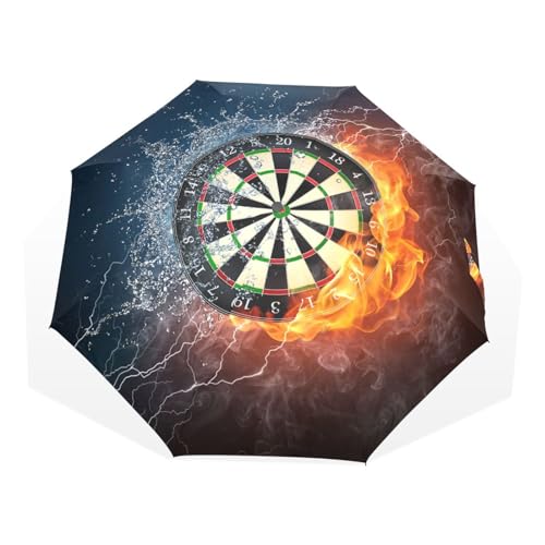 Quteprint 3-fach faltbarer Reise-Regenschirm, Fire Ice Dartscheibe, winddicht, faltbar, 8 Rippen, langlebiger Regenschirm, tragbarer Sonnenschirm, UV-beständig, leicht, kompakter Regenschirm für Auto, von Quteprint