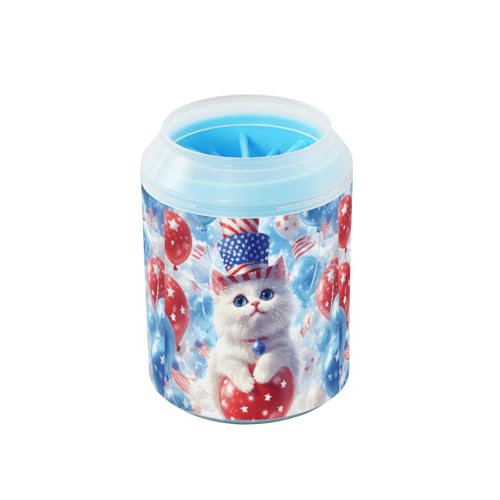 Quteprint 4. Juli Katzen-Luftballons Hundepfotenreiniger-Becher – Haustier-Fußwascher mit weicher Silikonbürste, tragbarer schlammiger Pfotenreiniger für kleine, mittelgroße und große Rassen Hunde und von Quteprint