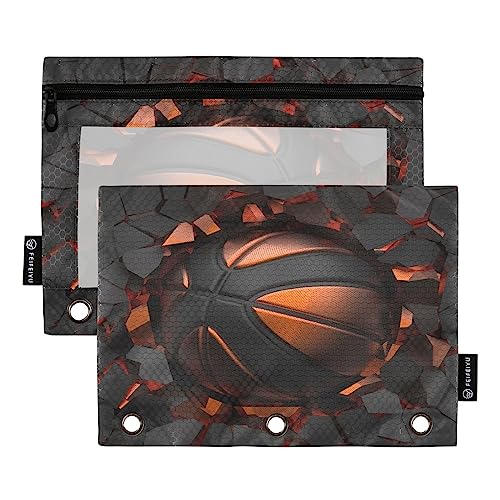 Quteprint Basketball Crash Art Federmäppchen für 3-Ringbinder, 2 Stück Reißverschluss Federmäppchen mit transparentem Fenster, Bleistiftbeutel, Ordnertaschen, Organizer-Tasche für Büro, Zuhause, von Quteprint