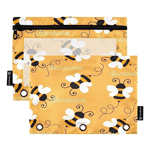 Quteprint Bumble Bees Federmäppchen für 3-Ringbinder, 2 Stück Reißverschluss Federmäppchen mit transparentem Fenster, Bleistiftbeutel, Ordnertaschen, Organizer-Tasche für Büro, Zuhause, von Quteprint