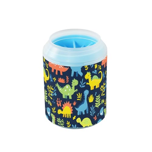 Quteprint Bunte Tier-Dinosaurier-Hundepfoten-Reiniger-Becher – Haustier-Fußwascher mit weicher Silikonbürste, tragbarer schlammiger Pfotenreiniger für kleine, mittelgroße und große Rassen Hunde und von Quteprint