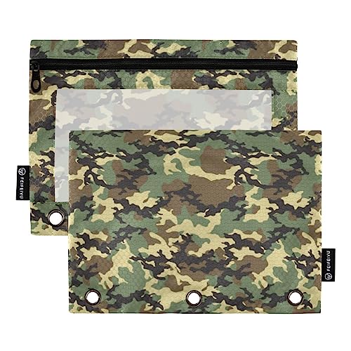 Quteprint Camo Camouflage Abstraktes Federmäppchen für 3-Ringbinder, 2 Stück Reißverschluss Federmäppchen mit klarem Fenster, Bleistiftbeutel, Ordnertaschen, Organizer-Tasche für Büro, Zuhause, von Quteprint