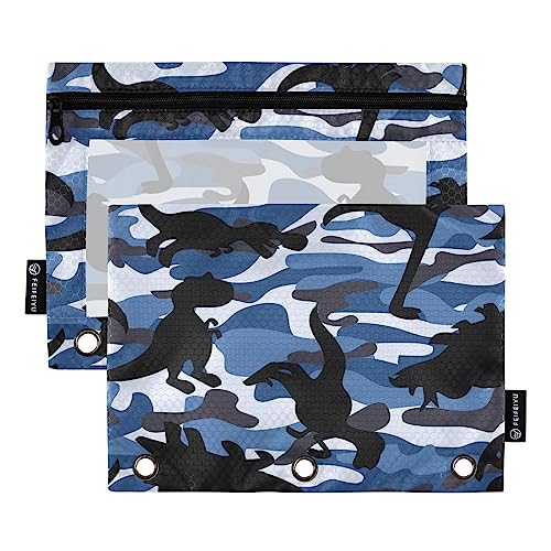 Quteprint Camo Camouflage Dinosaurier Federmäppchen für 3 Ringordner, 2 Stück Reißverschluss Federmäppchen mit klarem Fenster, Bleistifttaschen Binder Taschen Organizer Fall für Büro Zuhause Make-up von Quteprint