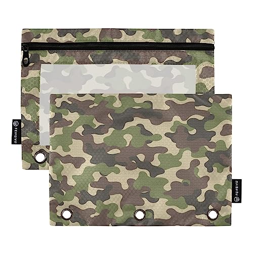 Quteprint Camo Camouflage Military Pencil Pouch for 3 Ring Binder, 2 Pack Zipper Pencil Case with Clear Window, Pencil Bags Binder Pockets Organizer Case for Office Home Makeup Supplies von Quteprint