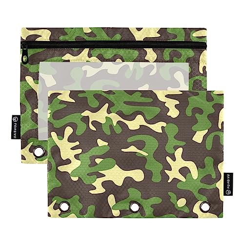 Quteprint Camouflage Camo Abstraktes Federmäppchen für 3-Ringbinder, 2 Stück Reißverschluss Federmäppchen mit klarem Fenster, Bleistiftbeutel, Ordnertaschen, Organizer-Tasche für Büro, Zuhause, von Quteprint