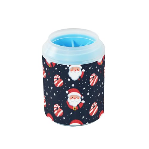 Quteprint Cartoon Candy Cane Christmas Santa Dog Paw Cleaner Cup - Pet Foot Washer with Soft Silicone Brush, Portable Muddy Paw Cleaner for Small, Medium, Large Breed Dogs & Cats (6.5x6.5x11.5cm) von Quteprint