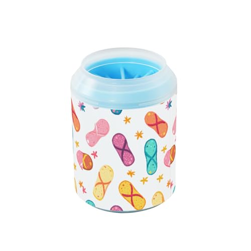 Quteprint Cartoon-Flip-Flops Hundepfoten-Reiniger-Becher – Haustier-Fußwascher mit weicher Silikonbürste, tragbarer schlammiger Pfotenreiniger für kleine, mittelgroße und große Rassen Hunde und Katzen von Quteprint