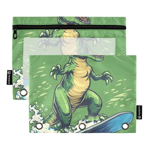 Quteprint Federmäppchen für 3-Ring-Ordner, Dinosaurier-Blau, Sonnenbrille, Snowboard, 2 Stück, Reißverschluss, Federmäppchen mit transparentem Fenster und verstärkten Ösen für Ordner, Federmäppchen von Quteprint