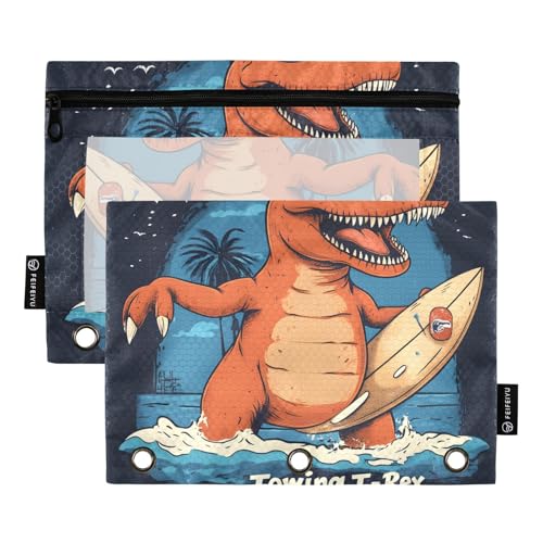 Quteprint Federmäppchen für 3-Ring-Ordner, Dinosaurier-Meeres-Snowboard, 2 Stück, Reißverschluss, Federmäppchen mit transparentem Fenster und verstärkten Ösen für Ordner, Federmäppchen, Taschen von Quteprint