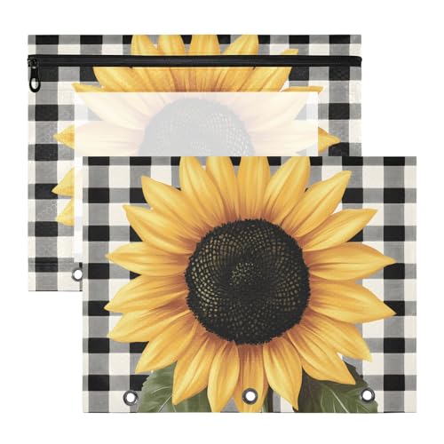 Quteprint Federmäppchen für 3-Ring-Ordner, Sommer-Sonnenblumen-kariert, A4-Dokumententasche mit Reißverschluss, transparentes Fenster, langlebig, Ordner-Organizer, große Kapazität, für Schule, Büro Quteprint Federmäppchen für 3-Ring-Ordner, Sommer-Sonnenblumen-kariert, A4-Dokumententasche mit Reißverschluss, transparentes Fenster, langlebig, Ordner-Organizer, große Kapazität, für Schule, Büro von Quteprint
