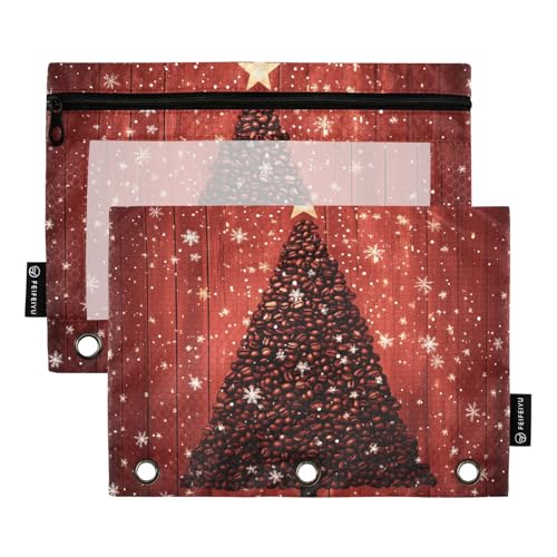 Quteprint Federmäppchen für 3-Ring-Ordner, Weihnachts-Kaffeebohnen, Baum, 2 Stück, Reißverschluss, Federmäppchen mit transparentem Fenster und verstärkten Ösen für Ordner, Federmäppchen, Taschen von Quteprint