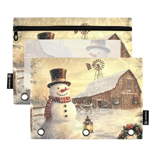 Quteprint Federmäppchen für 3-Ring-Ordner, Weihnachts-Schneemann-Hut, Schal, 2 Stück, Reißverschluss, Federmäppchen mit transparentem Fenster und verstärkten Ösen für Ordner, Federmäppchen, Taschen von Quteprint