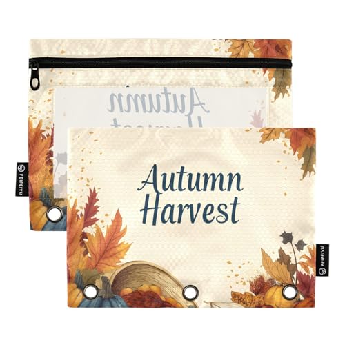 Quteprint Federmäppchen für 3-Ring-Ordner, buntes Herbsternte-Essen, 2 Stück, mit Reißverschluss, mit transparentem Fenster und verstärkten Ösen für Ordner, Federmäppchen, Taschen, Organizer für Büro von Quteprint