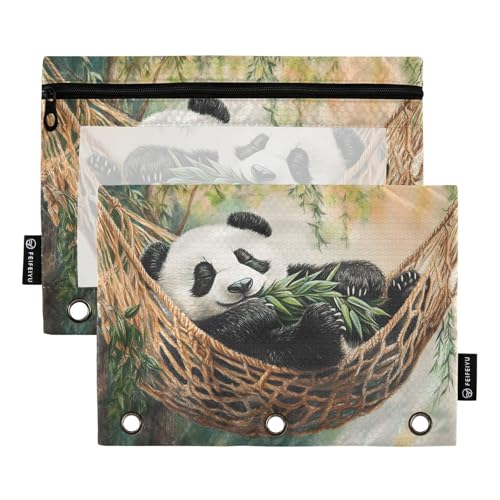 Quteprint Federmäppchen für 3-Ring-Ordner, niedlicher schlafender Panda, 2 Stück, mit Reißverschluss, mit transparentem Fenster und verstärkten Ösen für Ordner, Federmäppchen, Taschen, Organizer für von Quteprint