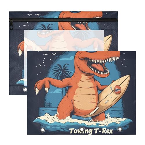 Quteprint Federmäppchen für 3-Ringbinder, Dinosaurier-Meeres-Snowboard-Binder-Federmäppchen, A4-Dokumententasche mit Reißverschluss, transparentes Fenster, langlebig, Ordner-Organizer, große Kapazität von Quteprint