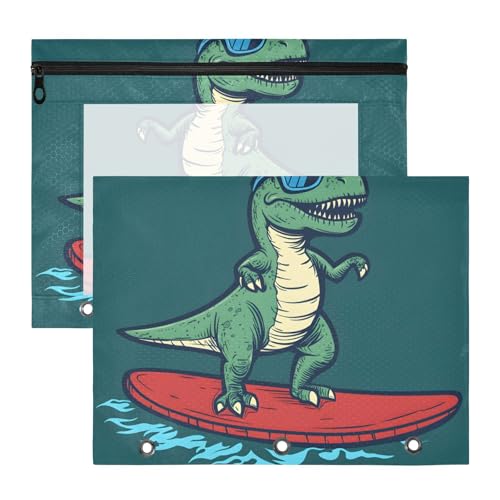 Quteprint Federmäppchen für 3-Ringbinder, Dinosaurier-Sonnenbrille, Snowboard-Binder, Federmäppchen, A4-Dokumententasche mit Reißverschluss, transparentes Fenster, langlebig, Ordner-Organizer, große von Quteprint