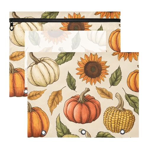 Quteprint Federmäppchen für 3-Ringbinder, Ernte-Kürbiskörner, Sonnenblumen-Ordner, Federmäppchen, A4-Dokumententasche mit Reißverschluss, transparentes Fenster, langlebig, Ordner-Organizer, große von Quteprint
