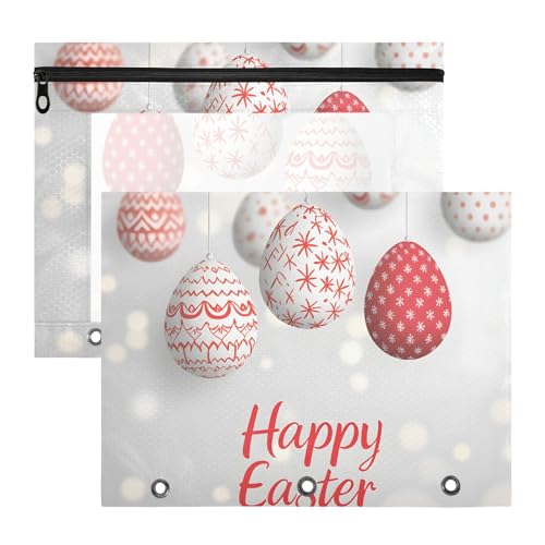 Quteprint Federmäppchen für 3-Ringbinder, Frohe Ostern, hängende Eier, Federmäppchen, A4-Dokumententasche mit Reißverschluss, transparentes Fenster, langlebig, Ordner-Organizer, große Kapazität für von Quteprint