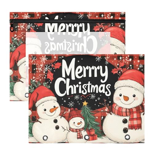 Quteprint Federmäppchen für 3-Ringbinder, Frohe Weihnachten, niedlicher Schneemann, A4-Dokumententasche mit Reißverschluss, transparentes Fenster, langlebig, Ordner-Organizer, große Kapazität für von Quteprint