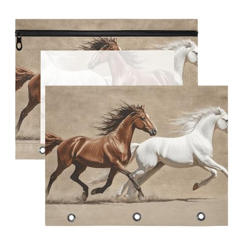 Quteprint Federmäppchen für 3-Ringbinder, Tierpferd, A4-Dokumententasche mit Reißverschluss, transparentes Fenster, robuster Ordner-Organizer, große Kapazität für Schule, Büro, Make-up, 2 Stück von Quteprint