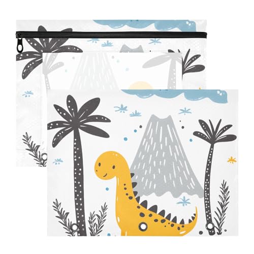 Quteprint Federmäppchen für 3-Ringbinder, niedliches Dinosaurier-Palmen-Binder-Federmäppchen, A4-Dokumententasche mit Reißverschluss, transparentes Fenster, langlebiger Ordner-Organizer, große von Quteprint