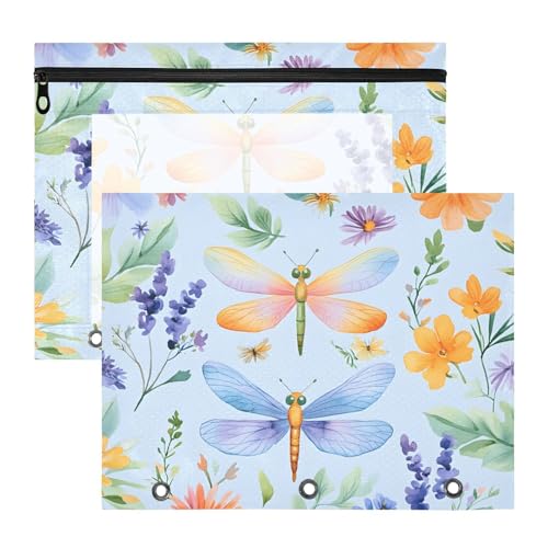 Quteprint Federmäppchen für 3-Ringbuch, Aquarell-Libellen-Blumen, A4-Dokumententasche mit Reißverschluss, transparentes Fenster, langlebig, Ordner-Organizer, große Kapazität, für Schule, Büro, Make-up Quteprint Federmäppchen für 3-Ringbuch, Aquarell-Libellen-Blumen, A4-Dokumententasche mit Reißverschluss, transparentes Fenster, langlebig, Ordner-Organizer, große Kapazität, für Schule, Büro, Make-up von Quteprint