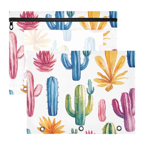 Quteprint Federmäppchen für 3-Ringbuch, Aquarellfarben, tropische Kaktuspflanzen, A4-Dokumententasche mit Reißverschluss, transparentes Fenster, langlebig, Ordner-Organizer, große Kapazität, für von Quteprint