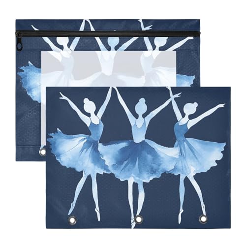 Quteprint Federmäppchen für 3-Ringbuch, Balletttänzerin, A4-Dokumententasche mit Reißverschluss, transparentes Fenster, langlebig, große Kapazität, für Schule, Büro, Make-up, 2 Stück von Quteprint