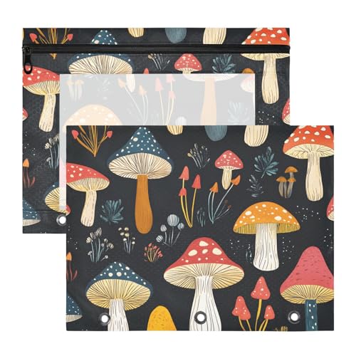 Quteprint Federmäppchen für 3-Ringbuch, Blätter-Pilz-Bindemappe, A4-Dokumententasche mit Reißverschluss, transparentes Fenster, langlebig, Ordner-Organizer, große Kapazität, für Schule, Büro, Make-up von Quteprint