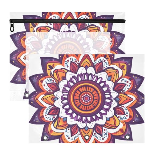 Quteprint Federmäppchen für 3-Ringbuch, Blumenmuster, indisches Mandala, A4-Dokumententasche mit Reißverschluss, transparentes Fenster, langlebig, Ordner-Organizer, große Kapazität für Schule, Büro Quteprint Federmäppchen für 3-Ringbuch, Blumenmuster, indisches Mandala, A4-Dokumententasche mit Reißverschluss, transparentes Fenster, langlebig, Ordner-Organizer, große Kapazität für Schule, Büro von Quteprint