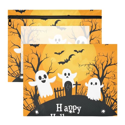 Quteprint Federmäppchen für 3-Ringbuch, Cartoon-Halloween-Geister, Fledermäppchen, A4-Dokumententasche mit Reißverschluss, transparentes Fenster, langlebig, Ordner-Organizer, große Kapazität für Quteprint Federmäppchen für 3-Ringbuch, Cartoon-Halloween-Geister, Fledermäppchen, A4-Dokumententasche mit Reißverschluss, transparentes Fenster, langlebig, Ordner-Organizer, große Kapazität für von Quteprint