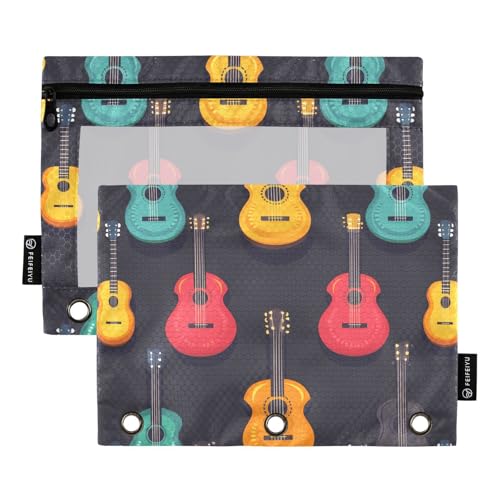 Quteprint Federmäppchen für 3-Ringbuch, Cartoon-Musikgitarre, 2 Stück, mit Reißverschluss, mit transparentem Fenster und verstärkten Ösen für Ordner, Federmäppchen, Taschen, Organizer für Büro, Schule Quteprint Federmäppchen für 3-Ringbuch, Cartoon-Musikgitarre, 2 Stück, mit Reißverschluss, mit transparentem Fenster und verstärkten Ösen für Ordner, Federmäppchen, Taschen, Organizer für Büro, Schule von Quteprint