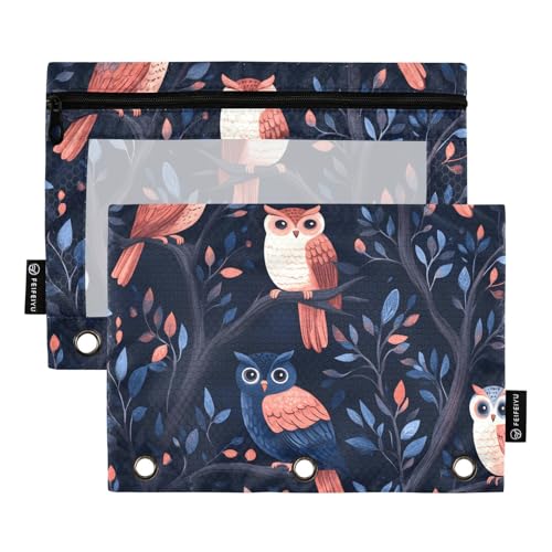 Quteprint Federmäppchen für 3-Ringbuch, Eulen auf Baum, 2 Stück, mit Reißverschluss, mit transparentem Fenster und verstärkten Ösen für Ordner, Federmäppchen, Taschen, Organizer für Büro, Schule Quteprint Federmäppchen für 3-Ringbuch, Eulen auf Baum, 2 Stück, mit Reißverschluss, mit transparentem Fenster und verstärkten Ösen für Ordner, Federmäppchen, Taschen, Organizer für Büro, Schule von Quteprint