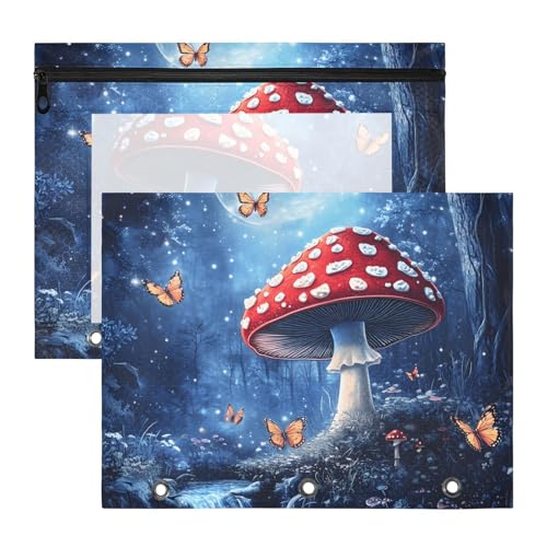 Quteprint Federmäppchen für 3-Ringbuch, Fantasy-Wald, Pilz, Schmetterling, A4-Dokumententasche mit Reißverschluss, transparentes Fenster, langlebig, Ordner-Organizer, große Kapazität, für Schule, Büro von Quteprint