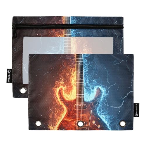 Quteprint Federmäppchen für 3-Ringbuch, Fire Ice Music Gitarre, 2 Stück, Reißverschluss, Federmäppchen mit transparentem Fenster und verstärkten Ösen für Ordner, Federmäppchen, Taschen, Organizer für Quteprint Federmäppchen für 3-Ringbuch, Fire Ice Music Gitarre, 2 Stück, Reißverschluss, Federmäppchen mit transparentem Fenster und verstärkten Ösen für Ordner, Federmäppchen, Taschen, Organizer für von Quteprint