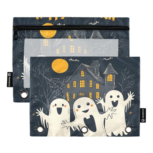 Quteprint Federmäppchen für 3-Ringbuch, Happy Halloween, niedliche Geister, 2 Stück, mit Reißverschluss, mit transparentem Fenster und verstärkten Ösen für Ordner, Federmäppchen, Taschen, Organizer Quteprint Federmäppchen für 3-Ringbuch, Happy Halloween, niedliche Geister, 2 Stück, mit Reißverschluss, mit transparentem Fenster und verstärkten Ösen für Ordner, Federmäppchen, Taschen, Organizer von Quteprint