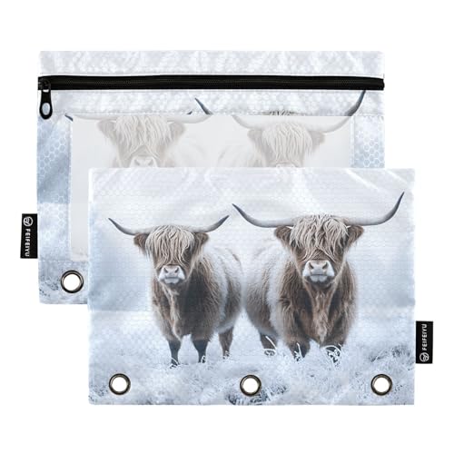 Quteprint Federmäppchen für 3-Ringbuch, Highland Cow Winter, 2 Stück, mit Reißverschluss, mit transparentem Fenster und verstärkten Ösen für Ordner, Federmäppchen, Taschen, Organizer für Büro, Schule Quteprint Federmäppchen für 3-Ringbuch, Highland Cow Winter, 2 Stück, mit Reißverschluss, mit transparentem Fenster und verstärkten Ösen für Ordner, Federmäppchen, Taschen, Organizer für Büro, Schule von Quteprint