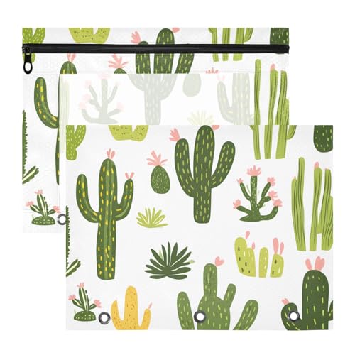 Quteprint Federmäppchen für 3-Ringbuch, Kakteen, Sukkulenten, A4, Dokumententasche mit Reißverschluss, transparentes Fenster, langlebig, große Kapazität, für Schule, Büro, Make-up, 2 Stück von Quteprint
